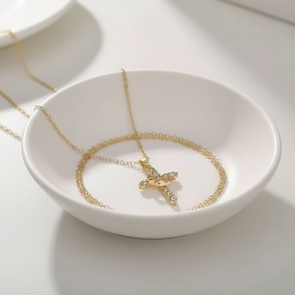 Crown Cross Necklace - Elegant Bowl Display
